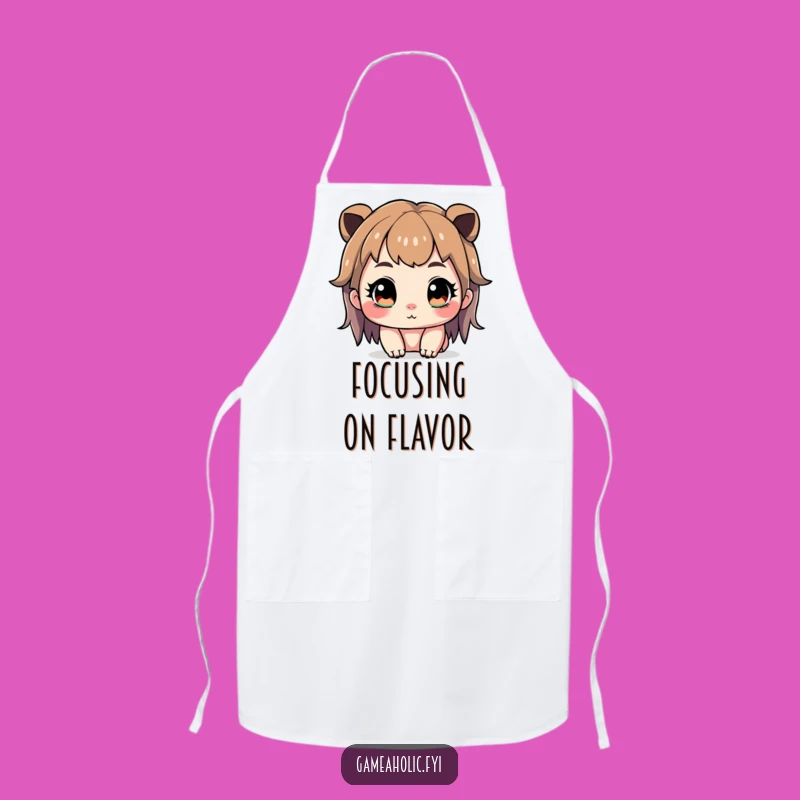 Funny Gamer Apron: Cute Character Intense Focus, Sparkling Eyes, Cook with Concentration