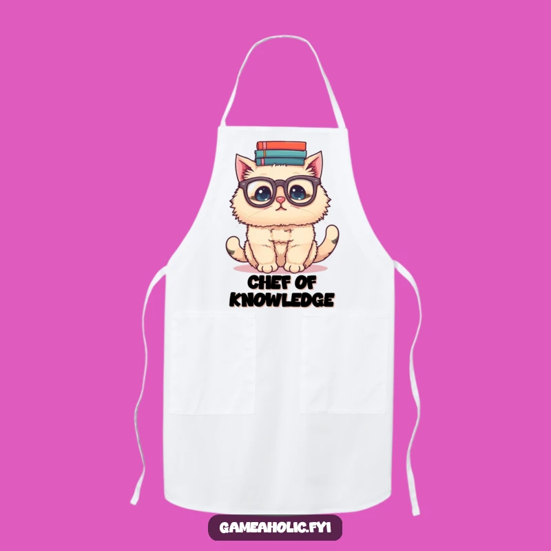 Funny Cat Scholar Apron: Cook with Bookish Charm, Perfect Kitchen Gift!
