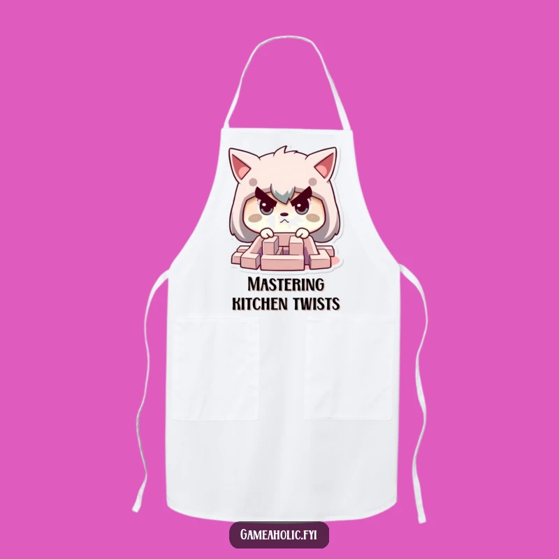 Funny Strategist Apron: Determined Character in Maze, For Kitchen Puzzles