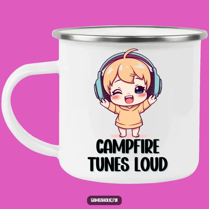 Funny Campfire Tunes Mug: Delighted Character Outdoor Gift