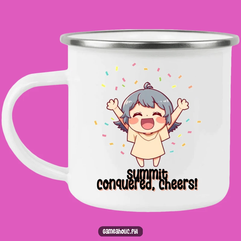 Funny Camping Mug: Joyful Victory Celebration, Outdoor Confetti Funny Gift