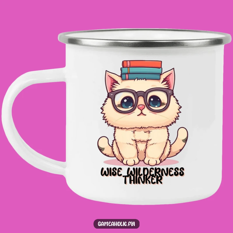Funny Cat Scholar Camping Mug: Adventure with Books & Brews, Great Gift!