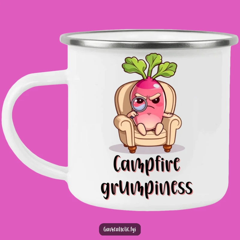 Funny Grumpy Radish Camping Mug: Adventure with Attitude, Outdoor Gift!