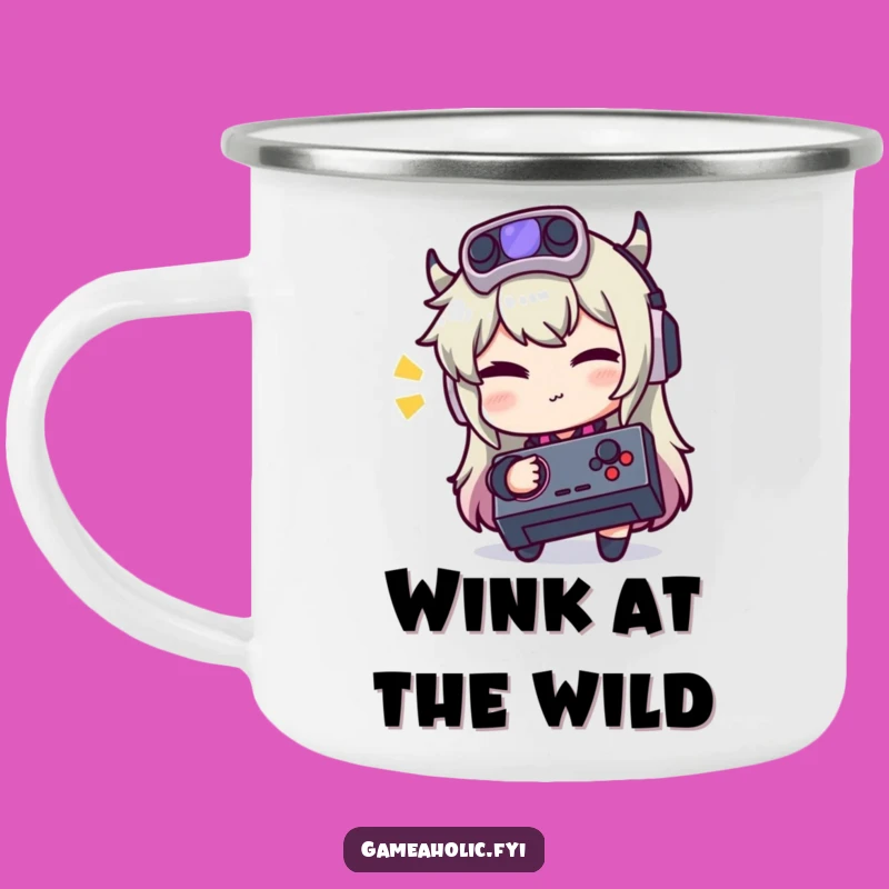 Funny Gamer Camping Mug: Winking Joystick Fun, Outdoor Gift for Playful Hikers