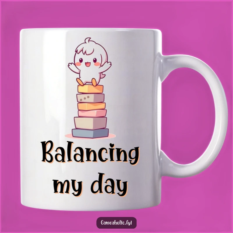 Funny Pixel Balance Mug: Playful Character Stacking Gift