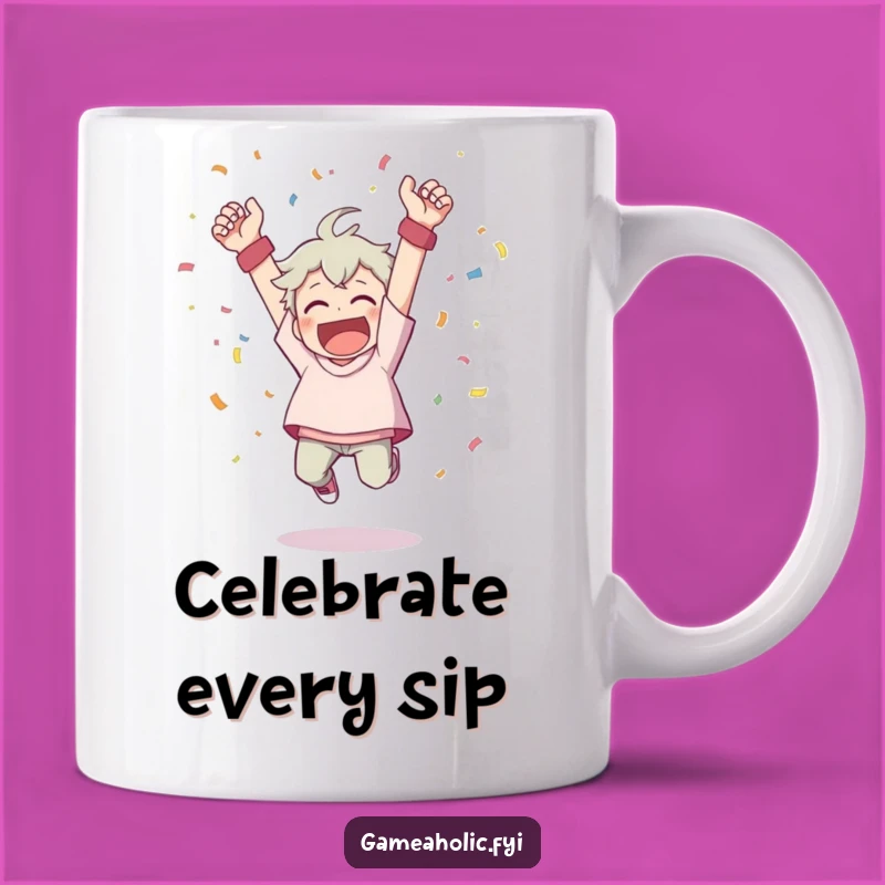 Funny Celebration Mug: Wild Cheering and Confetti for Joyful Moments