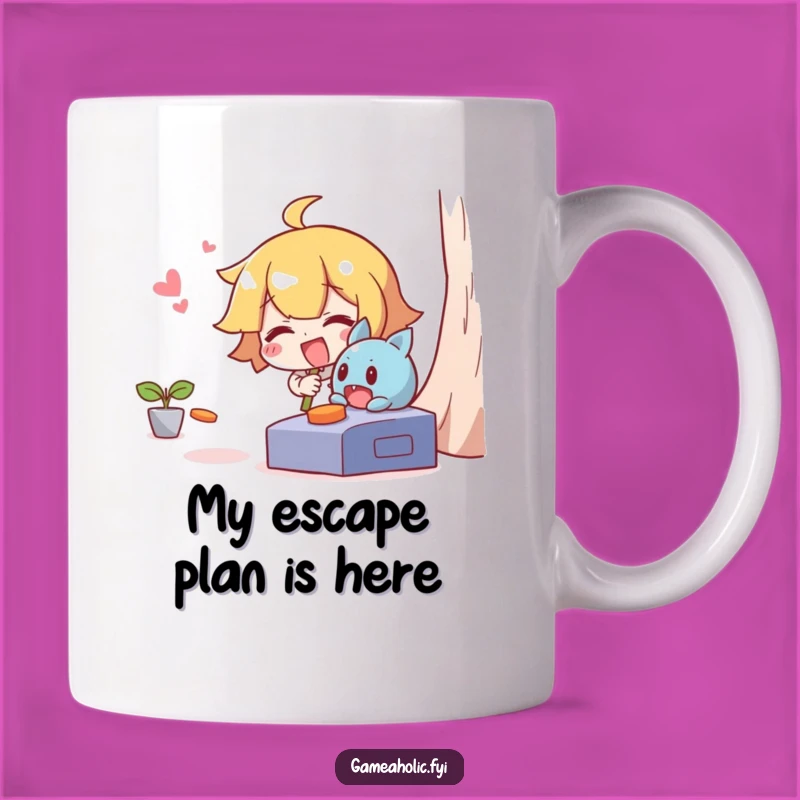 Funny Game Escape Mug: Giggling Character Chasing Mischief, Perfect Funny Gift