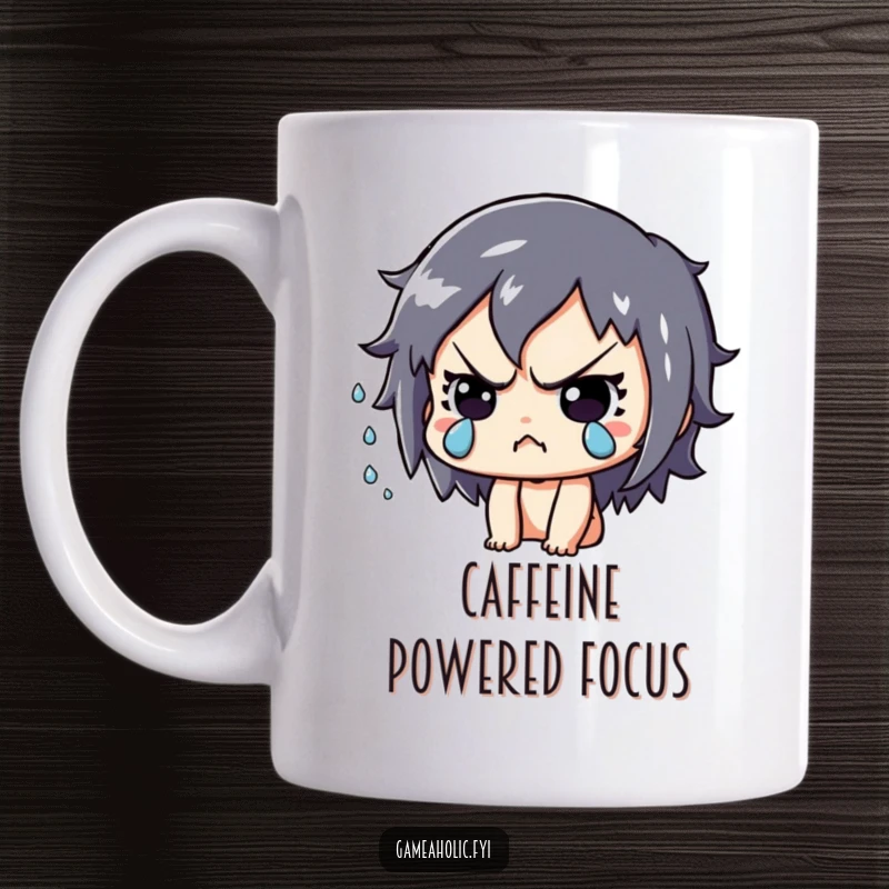 Funny Mug: Playful character intensely focused on their game, sweat drops flying, illustrating peak concentration.