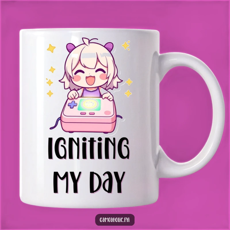 Funny Power Up Mug - Happy Gamer Console Charging Joy Gift