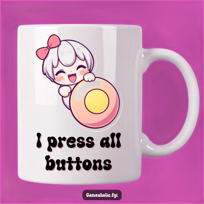 Funny Press the Button Mug: Cute Character Gift for Button Mashers