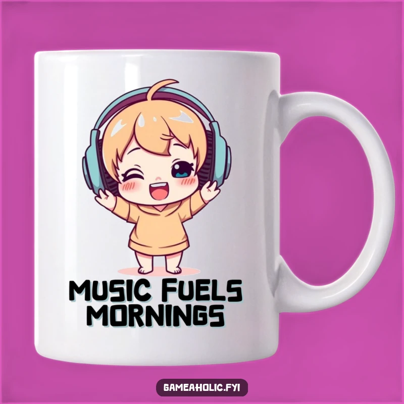 Funny Music Lover Mug: Delighted Character Headphones Gift