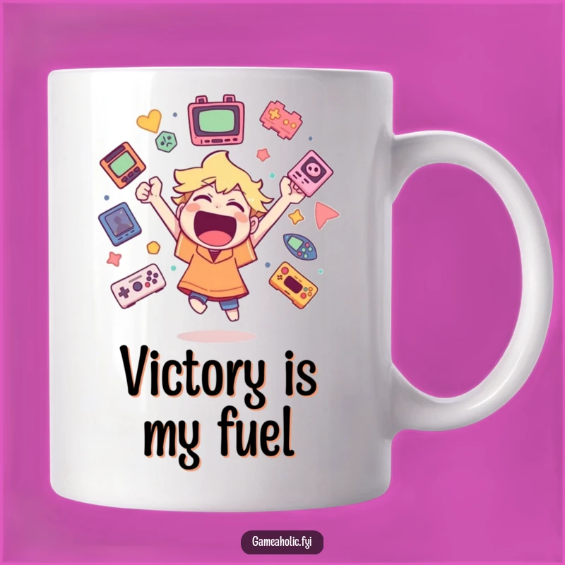 Funny Gamer Mug: Wildly Cheering Character with Game Icons, Perfect Gift for Gamers