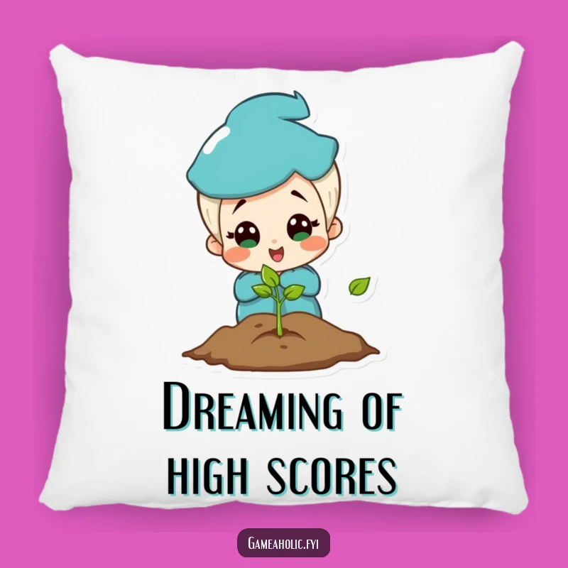 Funny Gamer Pillow: Charming Character Amazed by Glowing Game Screen, Comfy & Cute