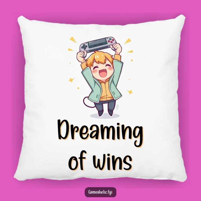 Funny Gamer Victory Pillow: Comfy Cushion with a Joyful Character, Great Accent