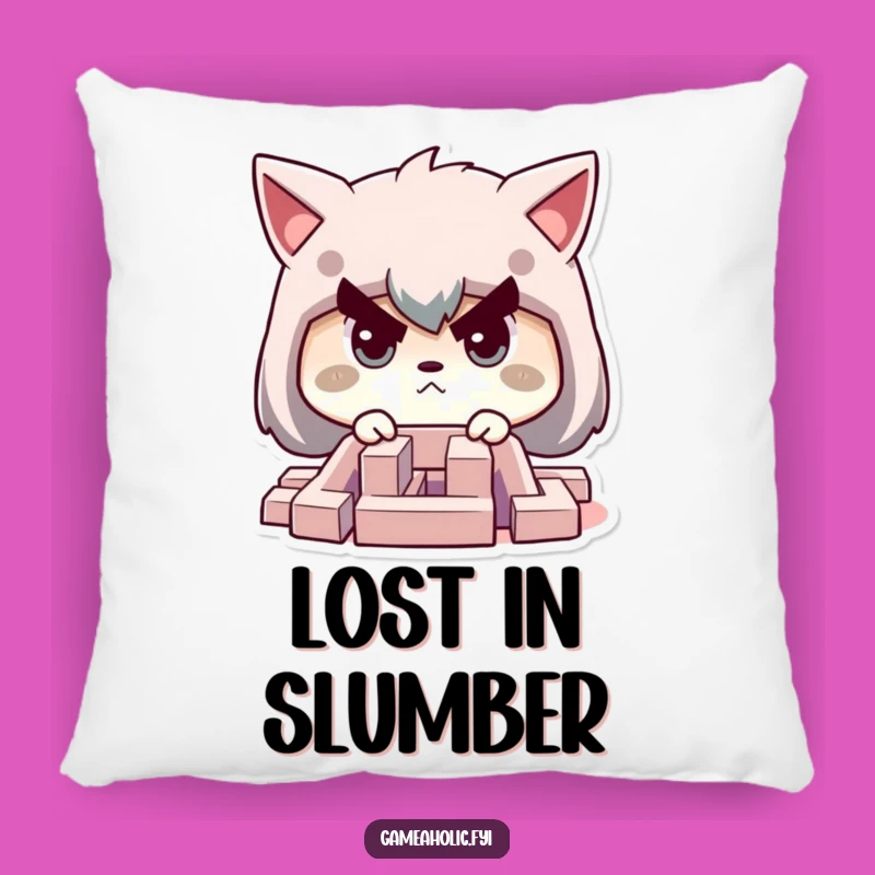 Funny Concentration Pillow: Determined Character in Maze, Comfy and Thoughtful