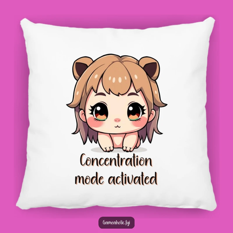 Funny Gamer Pillow: Cute Character Intense Focus, Sparkling Eyes, Comfy & Determined