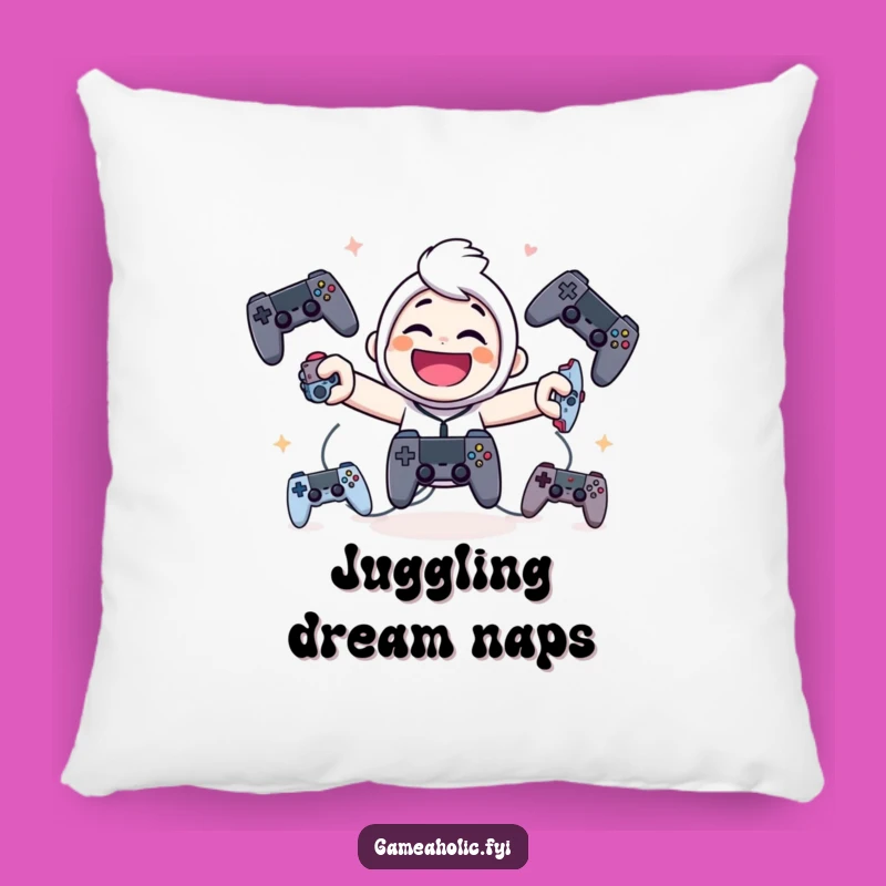 Funny Juggling Gamer Pillow: Giggling Character Comfort Gift
