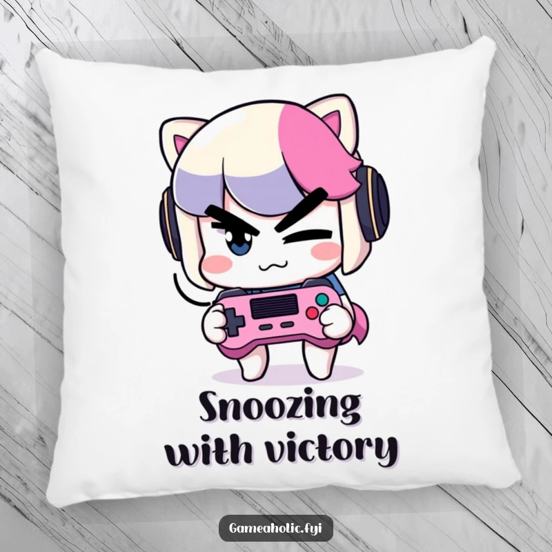 Funny Mischief Gamer Pillow: A soft, decorative pillow featuring a mischievous character winking slyly while holding a game controller.