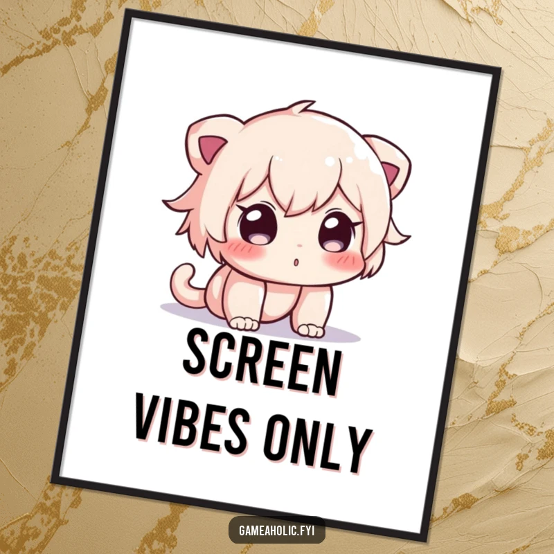 Funny digital art print of a curious character intensely focused on a brightly glowing screen, capturing digital fascination.