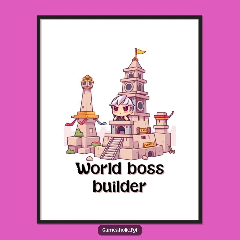 Funny Gamer Digital Art Print: Intense Concentration Building - Wall Decor Gift