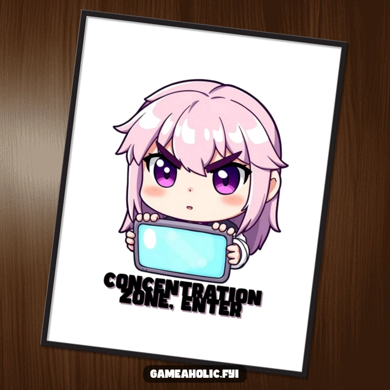 Funny digital art of a gamer character with determined eyes focused on a glowing screen.