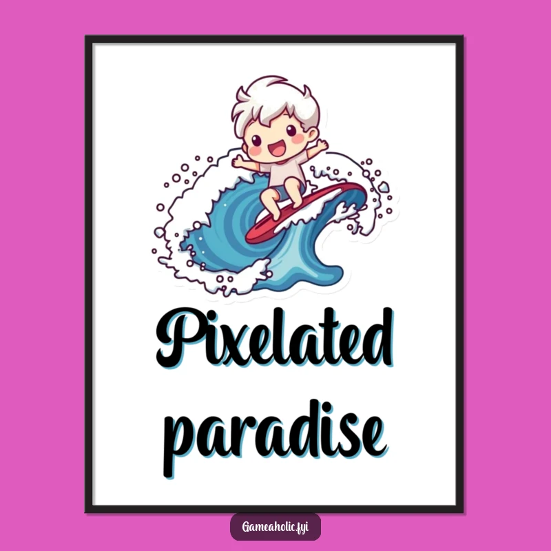 Funny Pixel Wave Rider Digital Art: Retro Gaming Wall Decor Gift