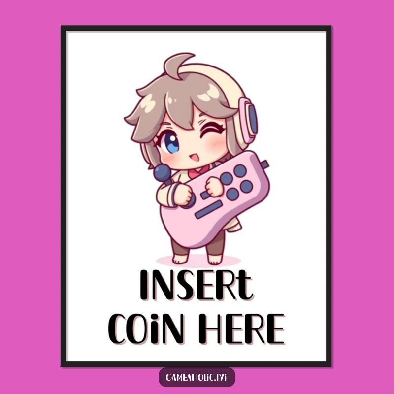 Funny Retro Gaming Art Print - Winking Character & Joystick, Instant Hilarious Decor!