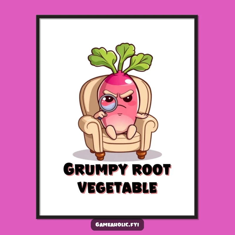 Funny Grumpy Radish Digital Art: Instant Quirky Decor, Perfect for a Laugh!