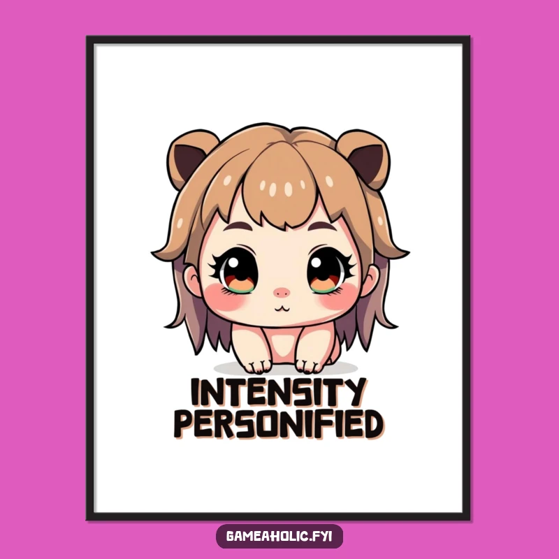 Funny Gamer Digital Art: Cute Character Intense Focus, Sparkling Eyes, Instant Intensity