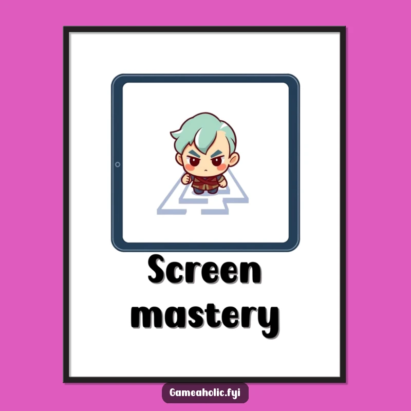 Funny Tablet Maze Digital Art Print: Determined Character's Quest