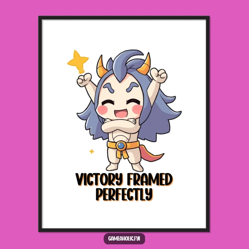 Funny Victory Digital Art: Triumphant Character Pose Print for Wall Art
