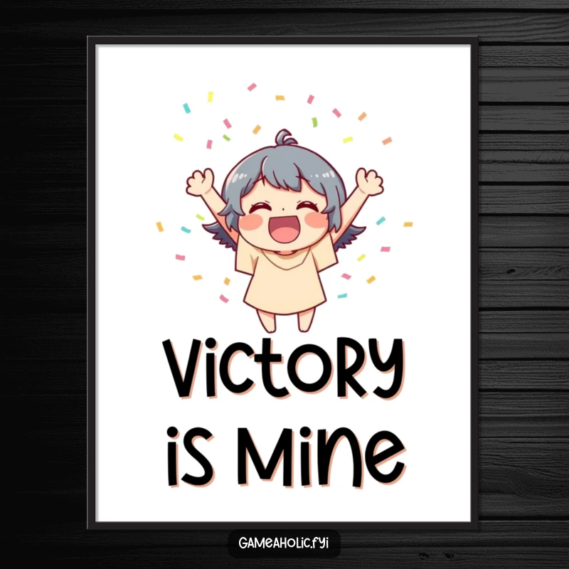 Funny digital art print of a joyful character celebrating a victory with a vibrant shower of confetti.