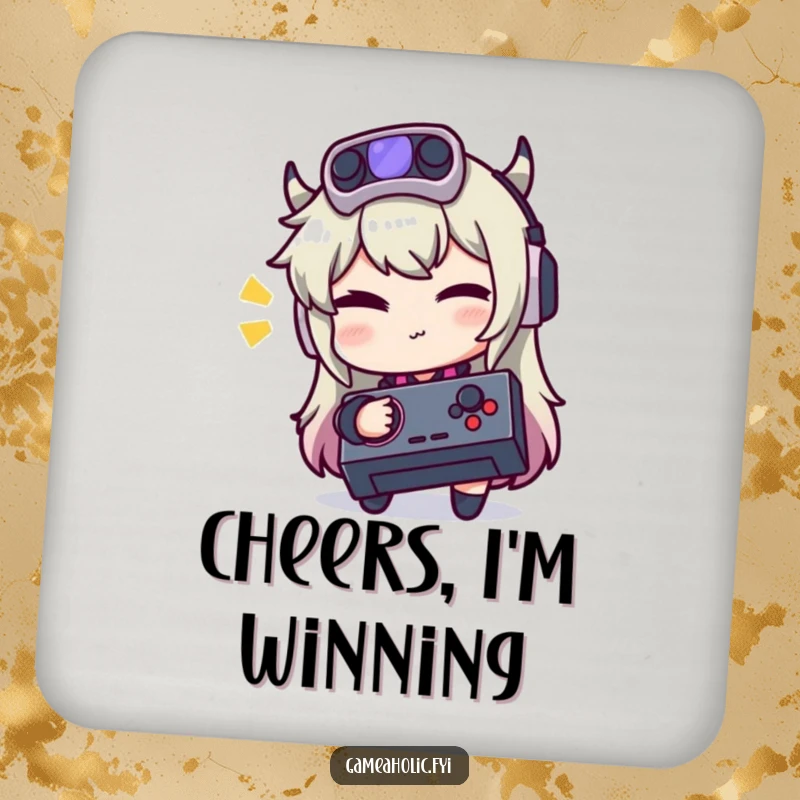 Funny drink coasters featuring gamer characters winking playfully while holding joysticks.