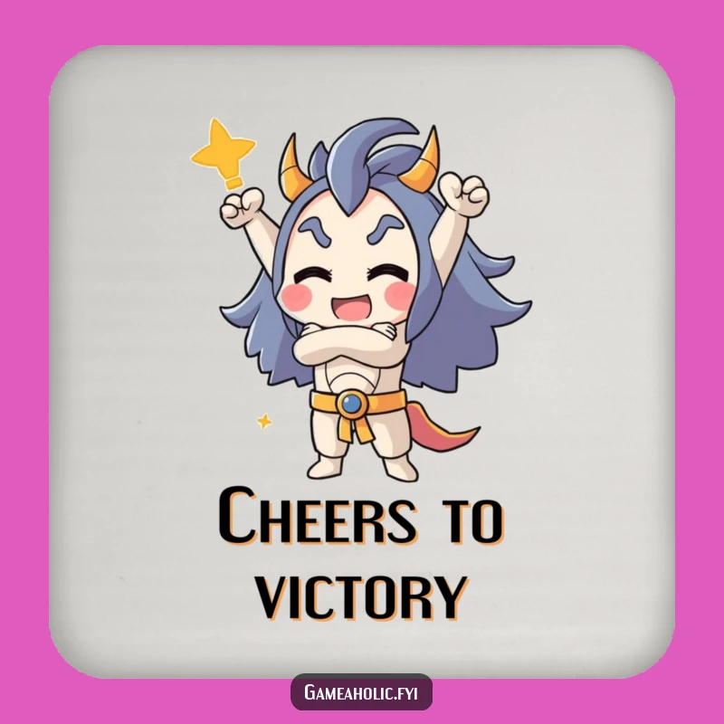 Funny Victory Coaster: Triumphant Character Pose for Tabletop Wins