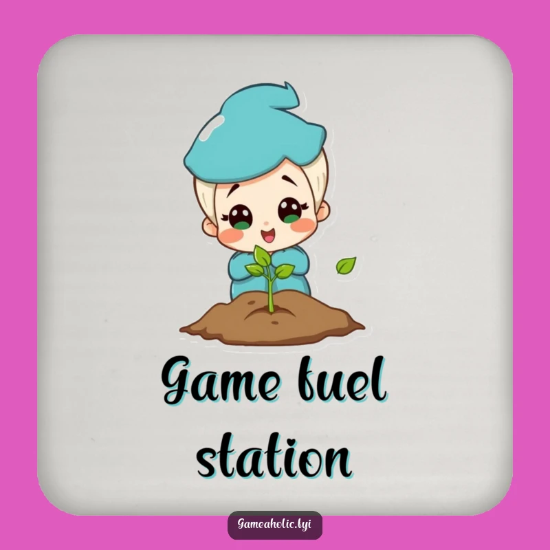 Funny Gamer Coaster: Charming Character Amazed by Glowing Game Screen, Protect Your Fun