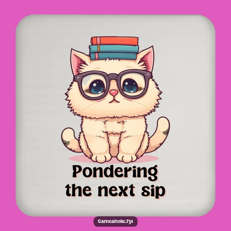 Funny Cat Scholar Coaster: Protect Tables with Bookish Humor, Unique Gift!