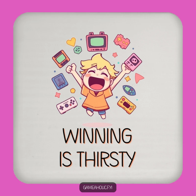 Funny Gamer Coaster: Cheerful Character with Icons, Protects Surfaces with Humor