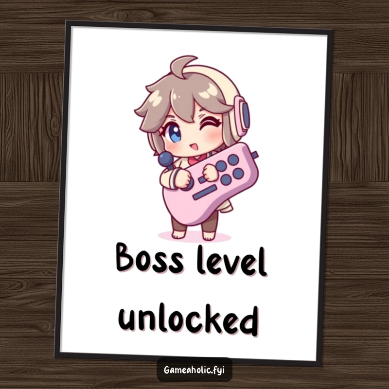 Funny Poster: A character winks confidently while holding an enormous, stylized joystick, celebrating the golden age of video games with humor.