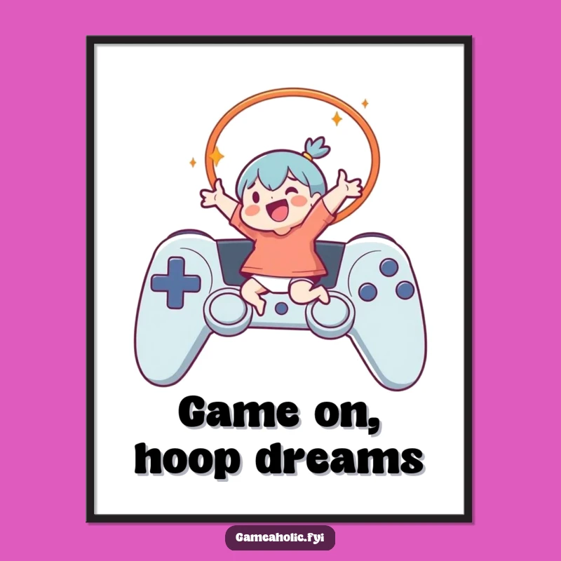 Funny Gamer Leap Poster - Joyful Controller Hoop Art Print Gift