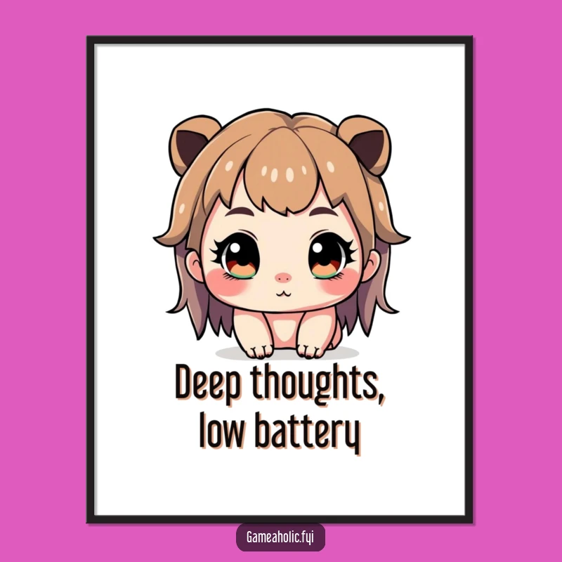 Funny Gamer Poster: Cute Character Intense Focus, Sparkling Eyes, Wall Art Decor