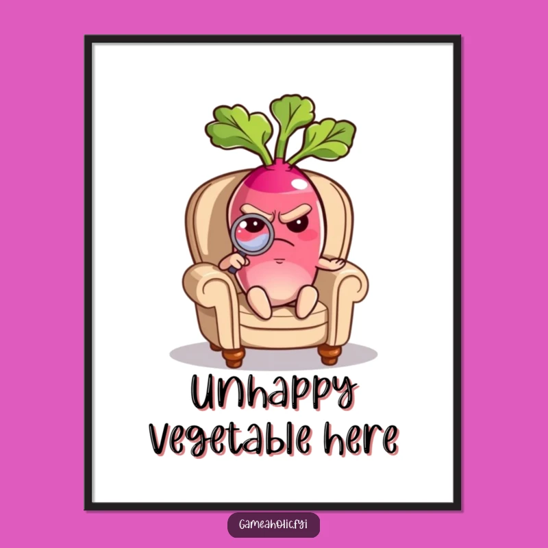 Funny Grumpy Radish Poster: Quirky Wall Art for Sourpusses, Perfect Gift!