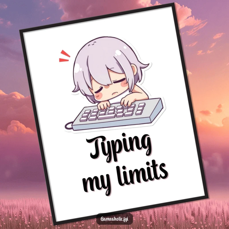 Funny Character Dramatically Slumping Over a Keyboard with a Comically Exaggerated Sigh Poster, Relatable Wall Art.