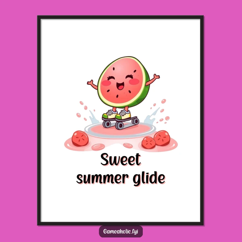 Funny Watermelon Skater Art Print - Whimsical Gift for Summer Decor