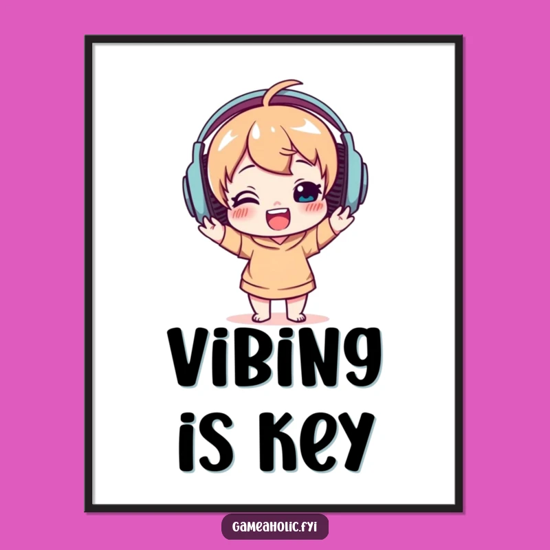 Funny Music Poster: Delighted Character Headphone Art Print Gift