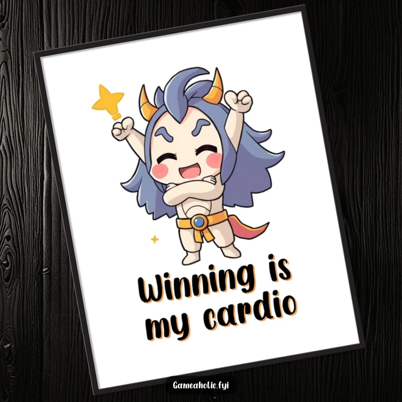 Funny Free Printable Gamer Wall Art: A character strikes a triumphant, crossed-arm pose after a momentous gaming victory.