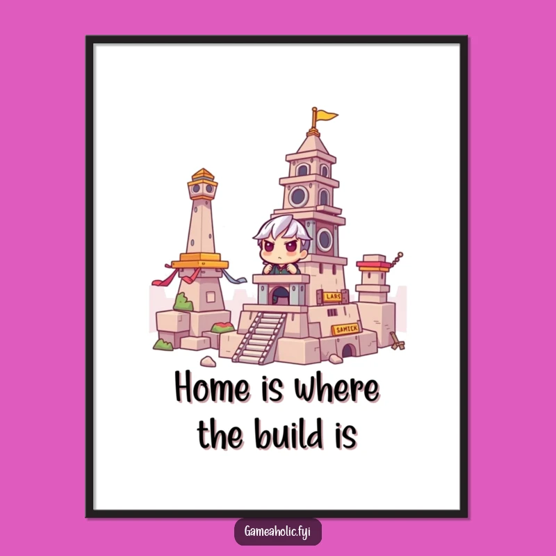 Funny Free Printable Wall Art: Gamer Building Tower, Downloadable Gamer Decor Gift
