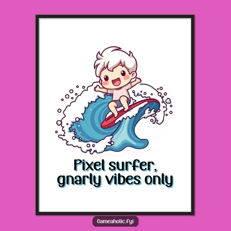 Funny Free Printable Wall Art: Pixel Wave Rider, Retro Gaming Downloadable Art