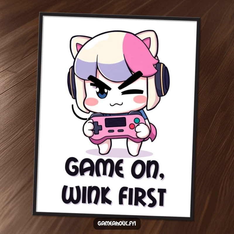 Funny Free Printable Wall Art: Mischievous character winking with a game controller, embodying playful gamer vibes.