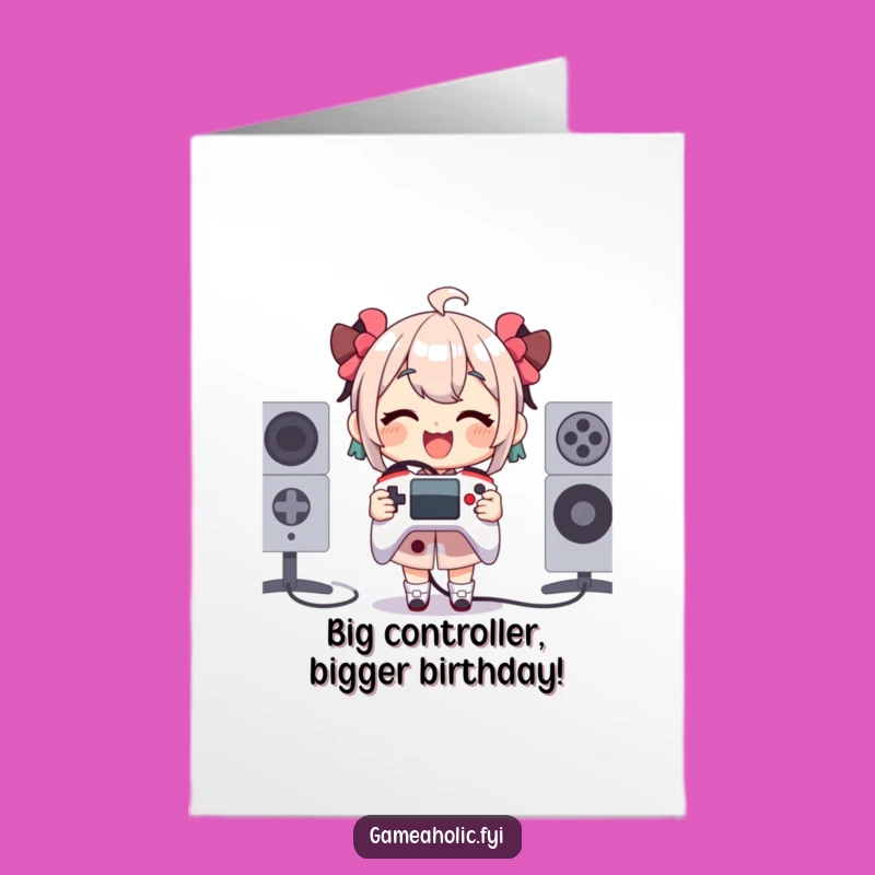 Funny Free Printable Birthday Card: Tiny Controller Gamer Downloadable Gift