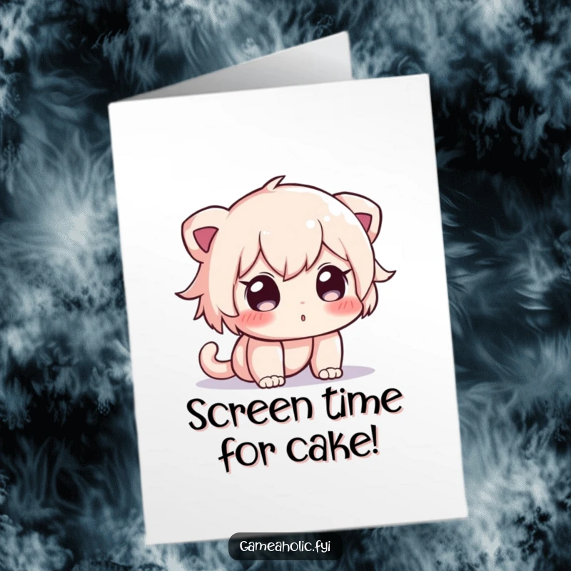 Funny Free Printable Birthday Card featuring a curious character mesmerized by a glowing screen, perfect for tech lovers.